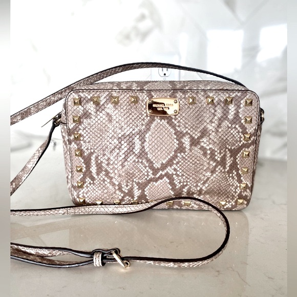 Michael Kors East West Jet Set Snake Python Embossed Crossbody Bag Purse